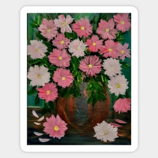 lovely color combination in this bouquet of flowers in a metallic copper vase Sticker